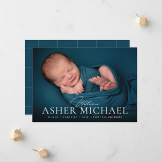 Welcome Baby Birth Photo Announcement Boy Girl