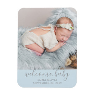 Welcome, Baby Blue Birth Announcement Photo Magnet