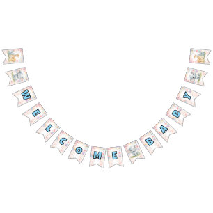 Welcome Baby Blue Safari Animals Baby Shower Bunting