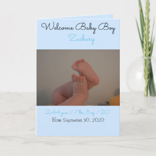 Welcome Baby Boy Birth Stats Photo Card