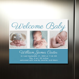 Welcome Baby Boy Blue Cute Newborn Photo Magnet