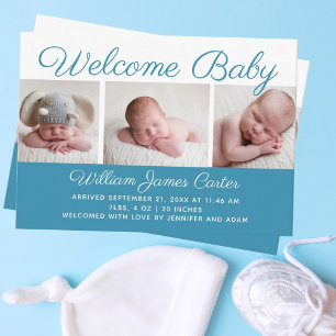 Welcome Baby Boy Blue Photo Cute Small Birth Enclosure Card