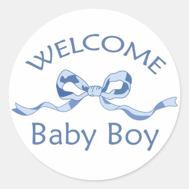 WELCOME BABY BOY CLASSIC ROUND STICKER (Front)