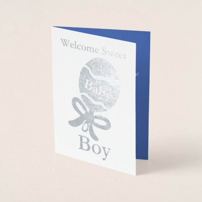 Welcome Baby Boy Gold Foil Greeting Card (Front)
