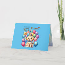 Welcome Baby Boy Puppy Dog and Balloons 