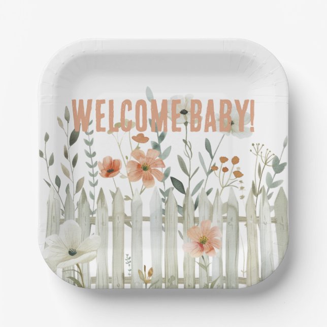 Welcome Baby Country Farm Floral Paper Plate (Front)