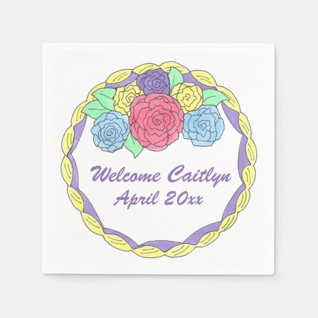 Welcome Baby Custom Cake Due Date Shower Napkins (Front)