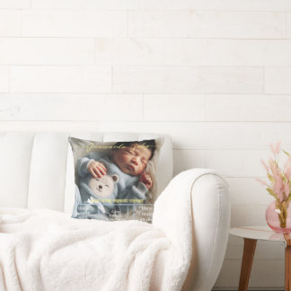 Welcome Baby | Custom Photo Newborn Stats Spanish Cushion