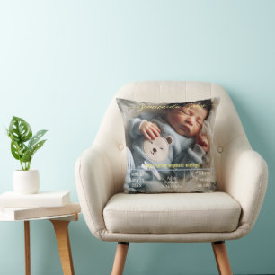 Welcome Baby   Custom Photo Newborn Stats Spanish Cushion