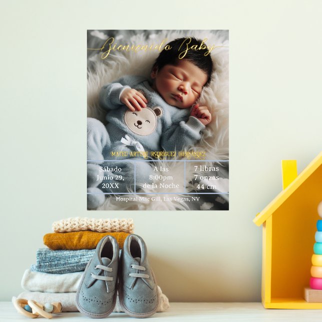 Welcome Baby | Custom Photo Newborn Stats Spanish  Foil Prints (In Situ (Nursery 3))