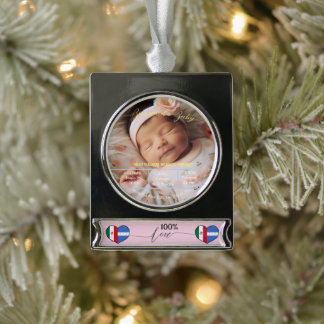 Welcome Baby | Custom Photo Newborn Stats Spanish Silver Plated Banner Ornament