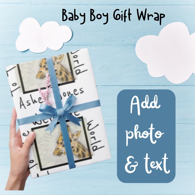 Welcome Baby Cute Giraffe Wrapping Paper (Personalized Baby Shower Wrapping Paper (original art giraffe).)