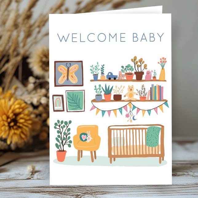 WELCOME BABY Cute Nursery Gender Neutral Congrats Card (WELCOME BABY Cute Nursery Gender Neutral Congratulations Card
)