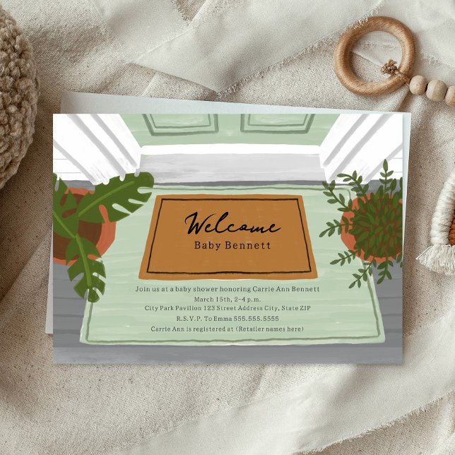 Welcome Baby Door Mat Green Neutral Baby Shower Invitation (Creator Uploaded)