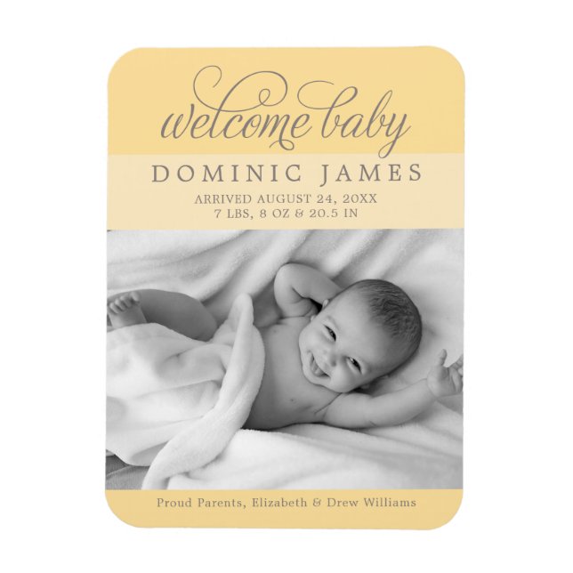 Welcome Baby Elegant Photo Birth Announcement Magnet (Vertical)