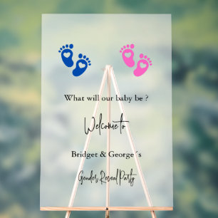 welcome baby feet gender reveal party frosted acrylic sign