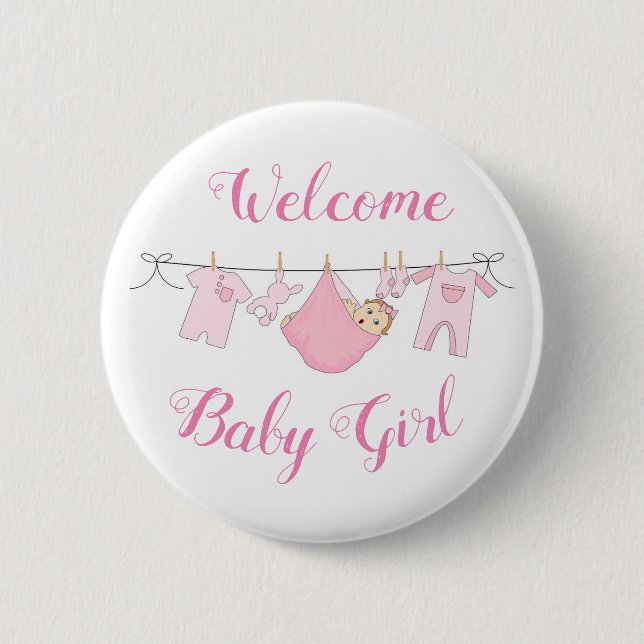 Welcome Baby Girl 6 Cm Round Badge (Front)