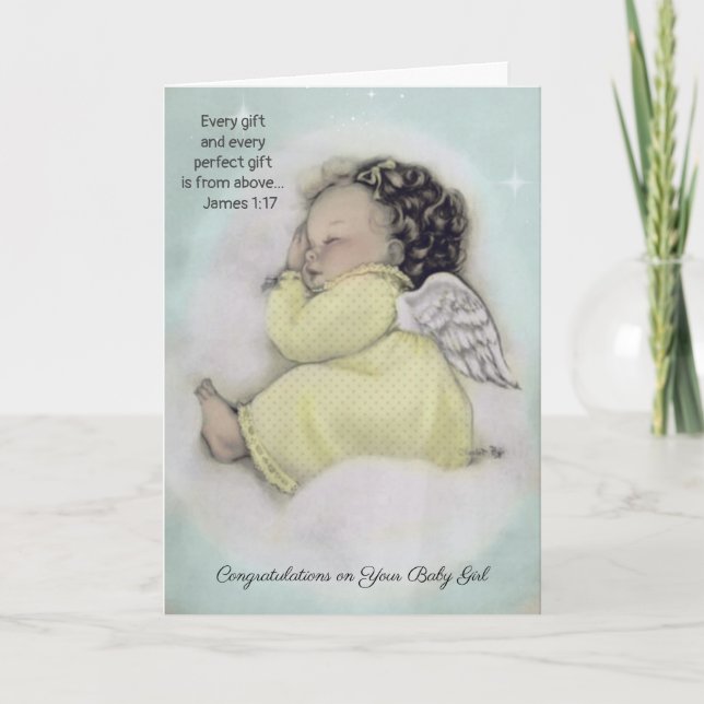 Welcome Baby Girl Angel on Cloud Card (Front)