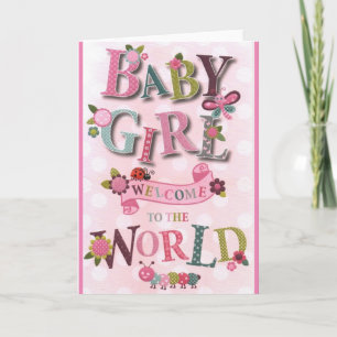 Welcome Baby Girl, birth card, double greeting car Card