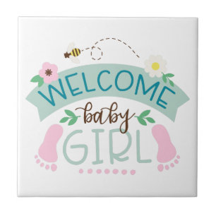 Welcome Baby Girl Ceramic Tile