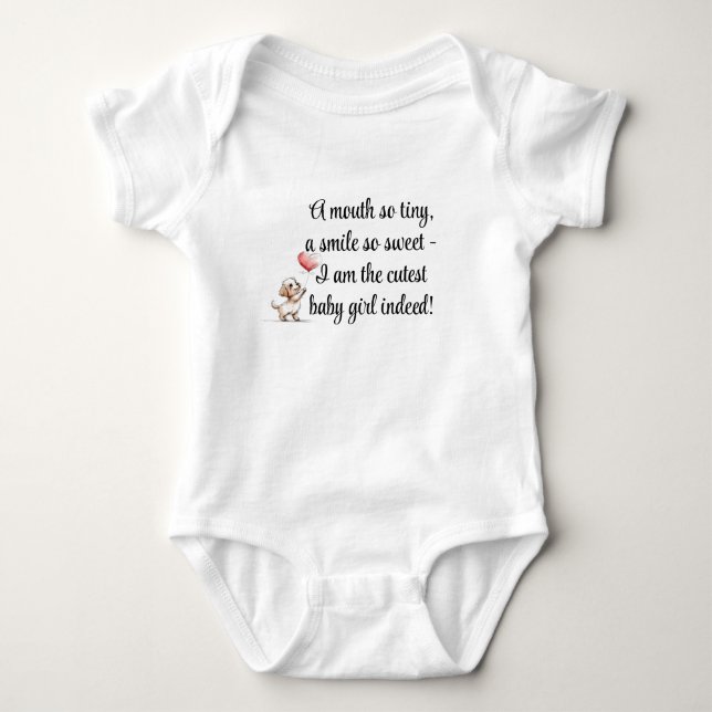 Welcome Baby Girl, Cute Baby Gift, Dog & Balloon,  Bodysuit (Front)