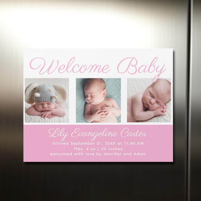 Welcome Baby Girl Newborn Photo Pink Magnet (Creator Uploaded)