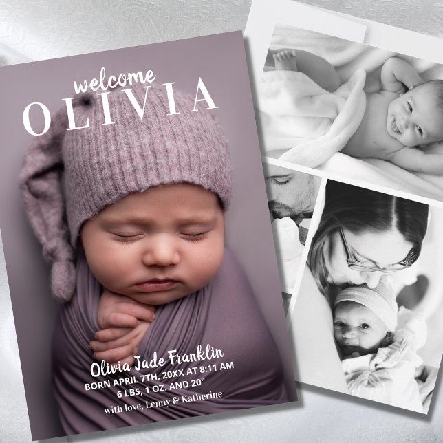 Welcome Baby Girl Photo Collage Birth Announcement (Creator Uploaded)