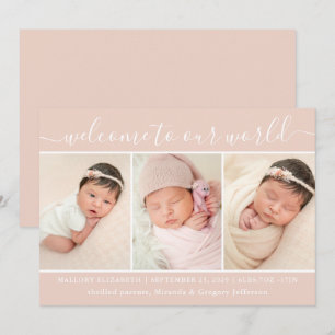 Welcome Baby Girl Photo Collage Blush Birth Announ Announcement