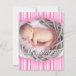 Welcome baby girl pink party photo invitation card