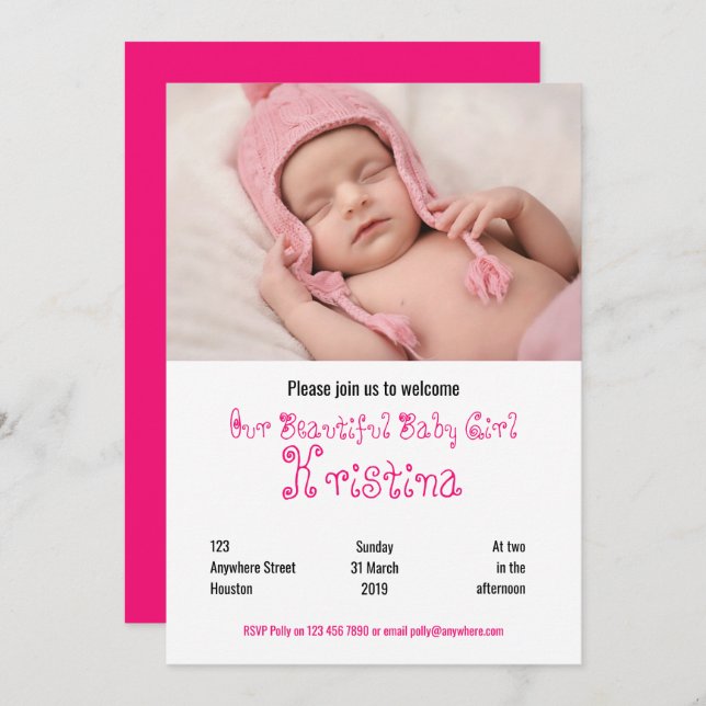 Welcome Baby Girl Shower Photo party invitation (Front/Back)