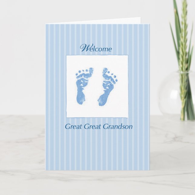 Welcome Baby Great Great Grandson Footprints Blue Card (Front)