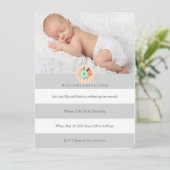 Welcome Baby invitation in grey, coral and mint (Standing Front)