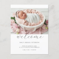 Welcome Baby Modern Chic Photo Birth Announcement