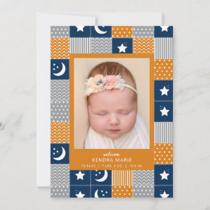 WELCOME BABY Moon & Stars Birth Announcement