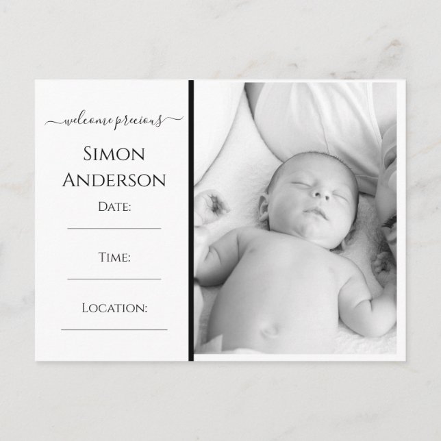 Welcome Baby Newborn Black White Modern Elegant Announcement Postcard (Back)