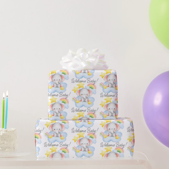 Welcome baby pastel baby elephant baby shower wrapping paper (Party Gifts)