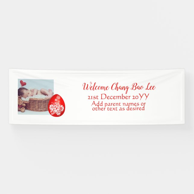 WELCOME Baby Photo Banner Red Egg and Ginger Party (Horizontal)