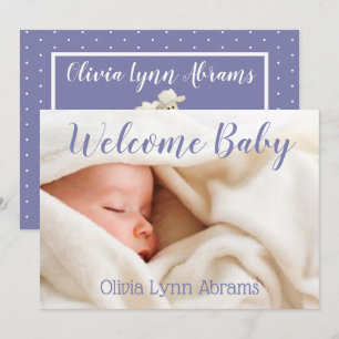 Welcome Baby Photo Card Purple