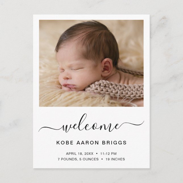 Welcome Baby Photo Minimalist Birth Announcement Postcard (Front)