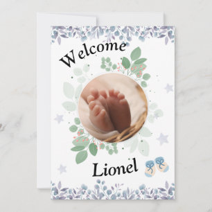 Welcome baby round photo boy thank you card