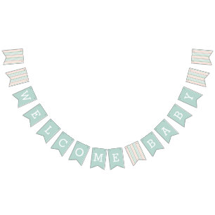 Welcome Baby Seaside Pastel Mint Stripe Bunting