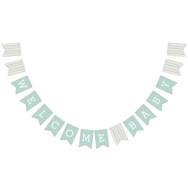 Welcome Baby | Seaside Pastel Mint Stripe Bunting (All)