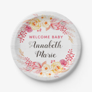 Welcome Baby Shabby Chic Rustic Floral Baby Shower Paper Plate