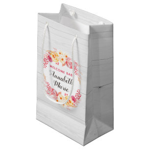 Welcome Baby Shabby Chic Rustic Floral Baby Shower Small Gift Bag