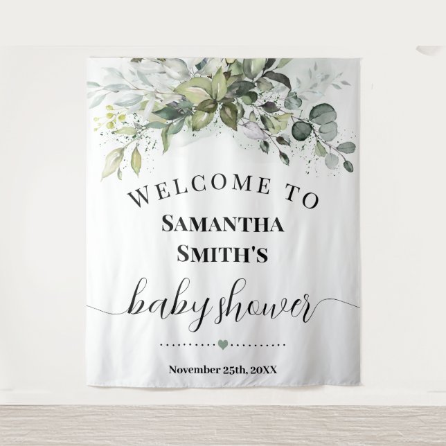 Welcome Baby Shower Eucalyptus Greenery Tapestry (Front)