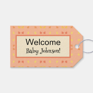Welcome Baby Shower Peach Yellow Geometric Pattern Gift Tags