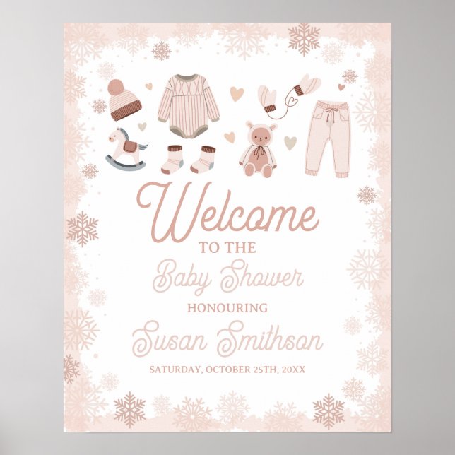 Welcome Baby Shower Poster Neutral Snow Winter (Front)