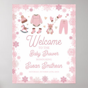 Welcome Baby Shower Poster Pink Snow Winter