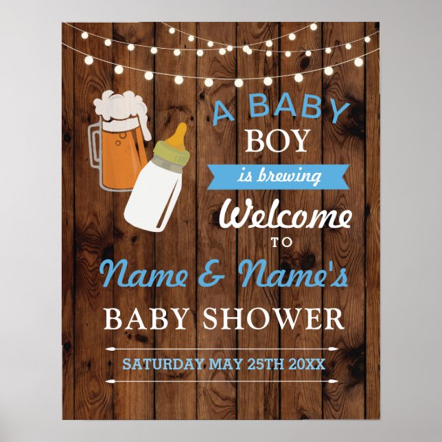 Welcome Baby Shower Poster Sign Beer Brewing Boy (Front)