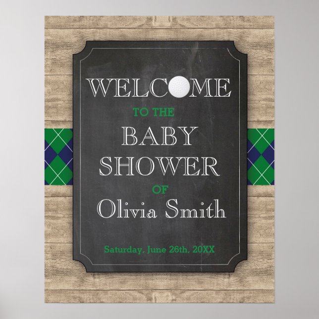 Welcome Baby Shower Sign Poster Golf (Front)